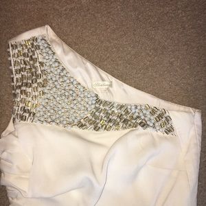 One-shoulder beaded formal dress